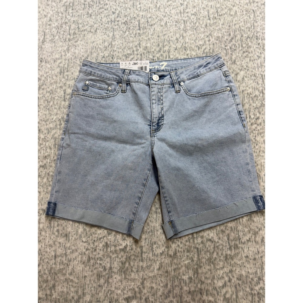 Seven7 Womens Relaxed Bermuda Denim Shorts Light Wash Mid Rise Cuffed Size 6